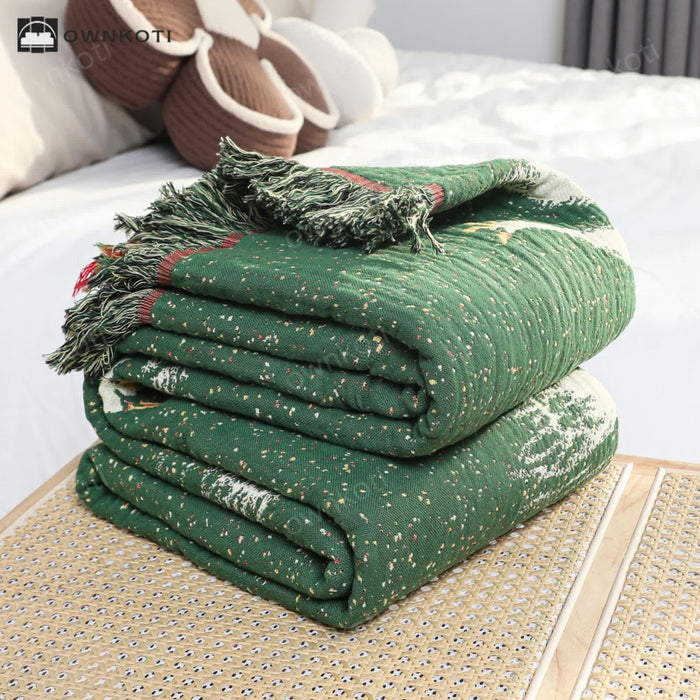 Ownkoti Elegant Goose Cotton Gauze Reversible Tassel Quilt