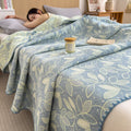 Ownkoti Elegant Leaf Cotton Layers Gauze Reversible Coverlet
