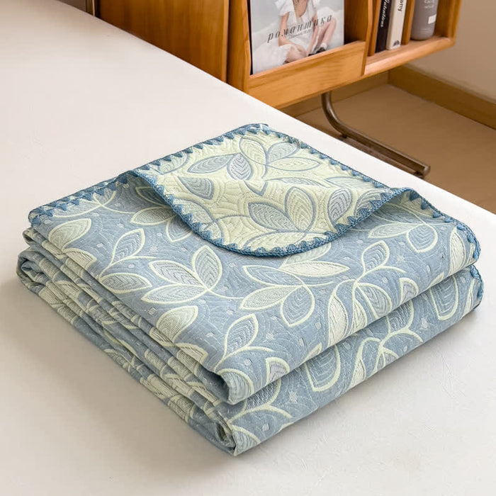Ownkoti Elegant Leaf Cotton Layers Gauze Reversible Coverlet