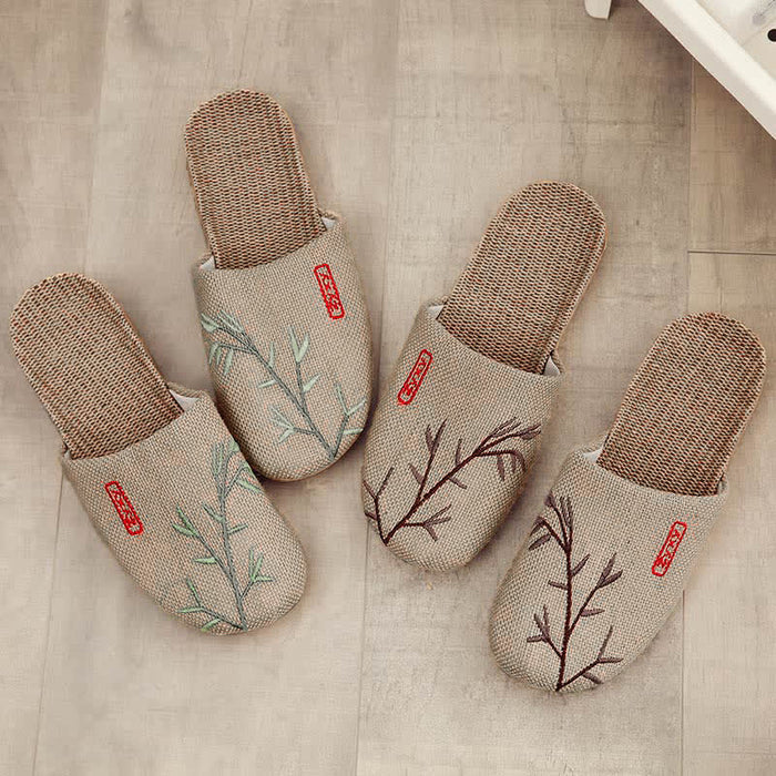 Ownkoti Embroidered Plum Bossom Comfy Flax Slippers - image 1