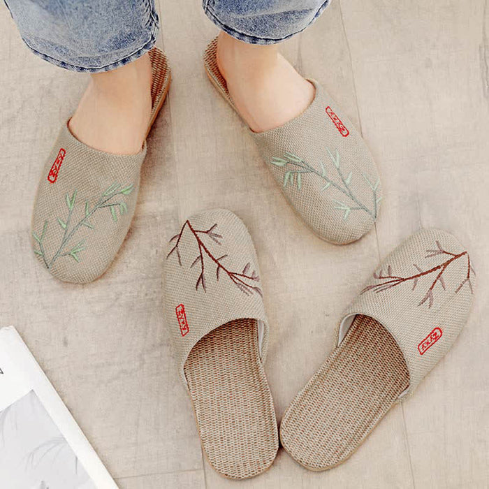 Ownkoti Embroidered Plum Bossom Comfy Flax Slippers - image 2