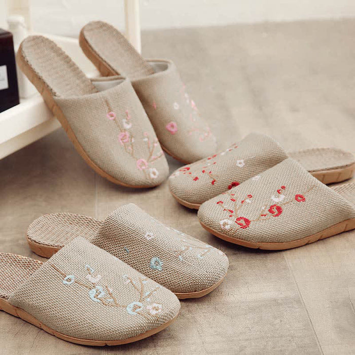 Ownkoti Embroidered Plum Bossom Comfy Flax Slippers - image 3