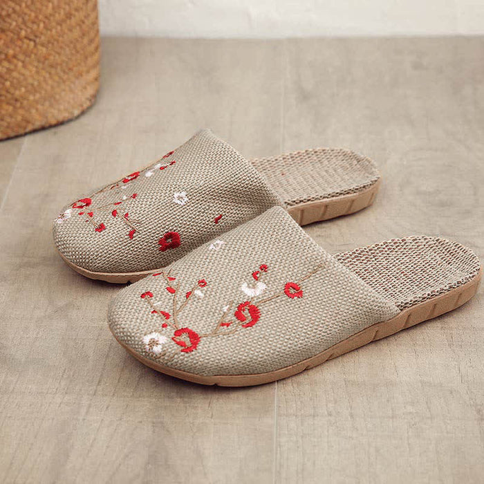 Ownkoti Embroidered Plum Bossom Comfy Flax Slippers - image 4