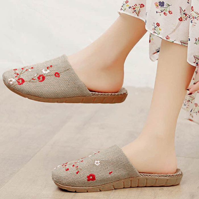 Ownkoti Embroidered Plum Bossom Comfy Flax Slippers - image 6