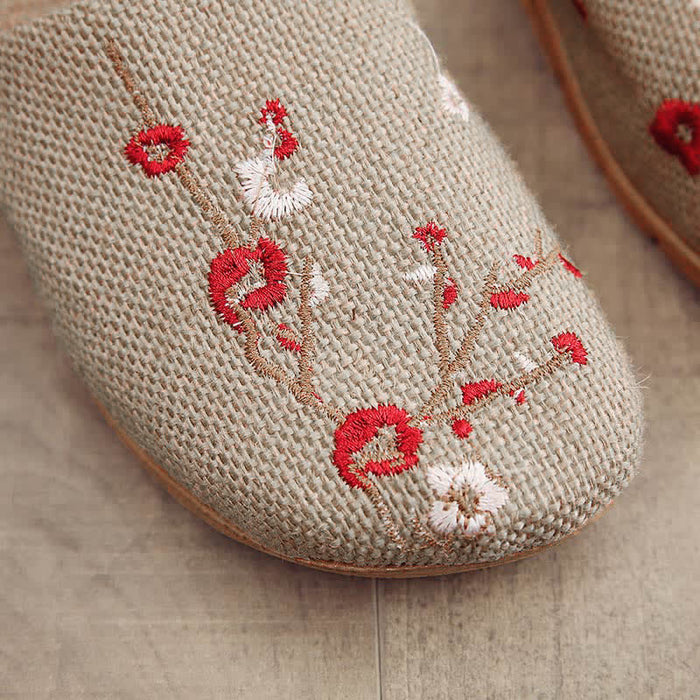 Ownkoti Embroidered Plum Bossom Comfy Flax Slippers - image 7
