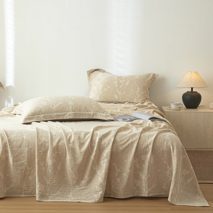 Ownkoti Floral Branch Textured Cotton Linen Bedspread