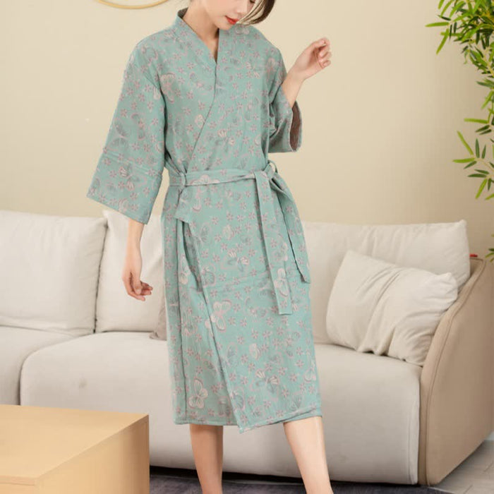 Ownkoti Floral Butterfly Cotton Double-layer Gauze Yarn-dyed Jacquard Bathrobe