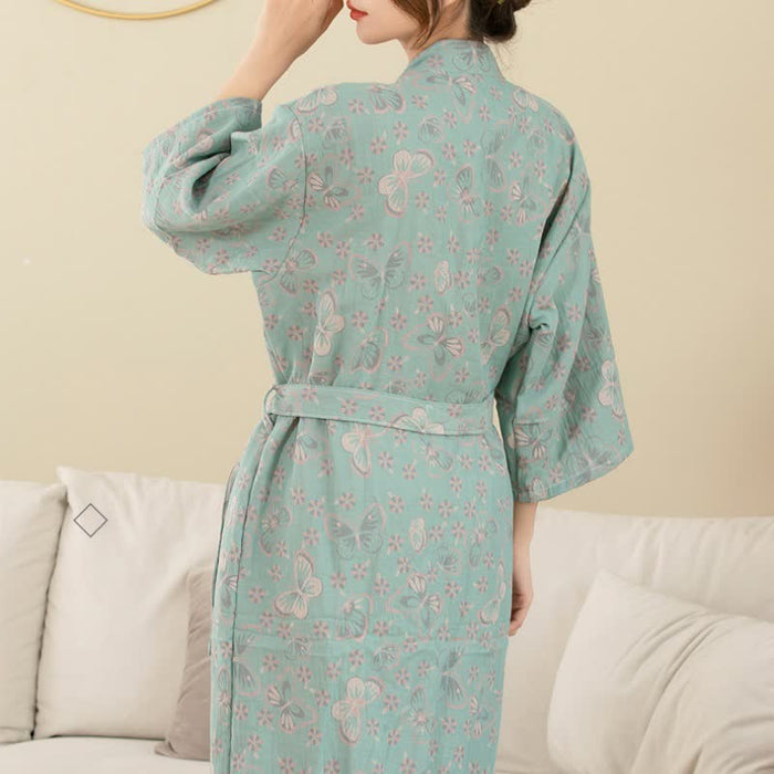 Ownkoti Floral Butterfly Cotton Double-layer Gauze Yarn-dyed Jacquard Bathrobe