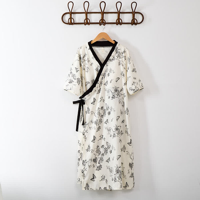 Ownkoti Floral Butterfly Print Padded Tie Nightgown with Pocket - image 2