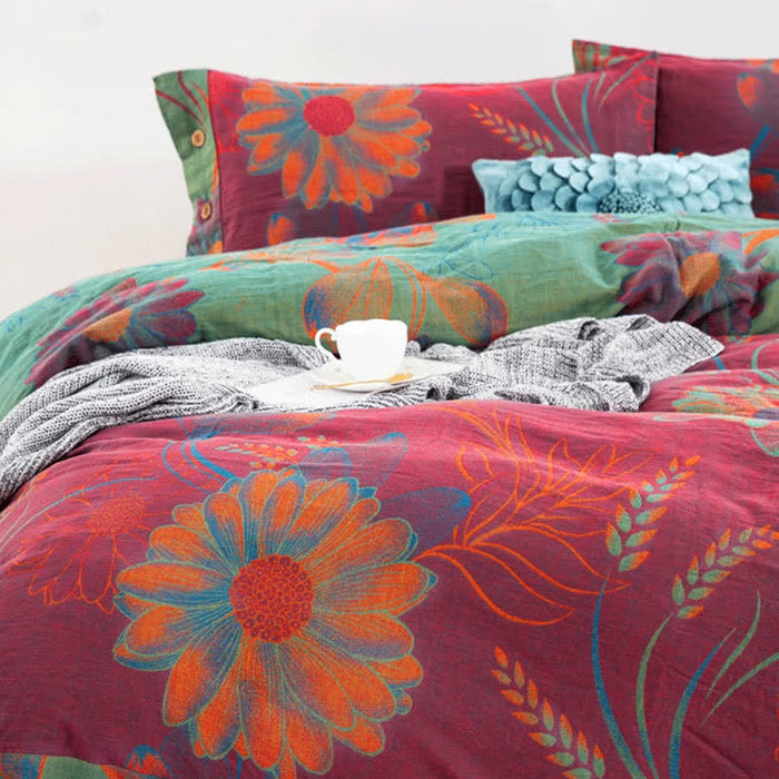 Ownkoti Floral Button Duvet Cover Bedsheet & Pillowcases (4PCS)
