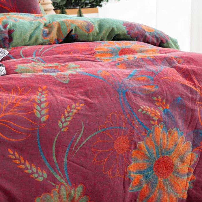 Ownkoti Floral Button Duvet Cover Bedsheet & Pillowcases (4PCS)