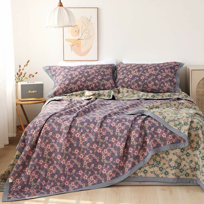 Ownkoti Floral Jacquard Cotton Gauze Reversible Quilt