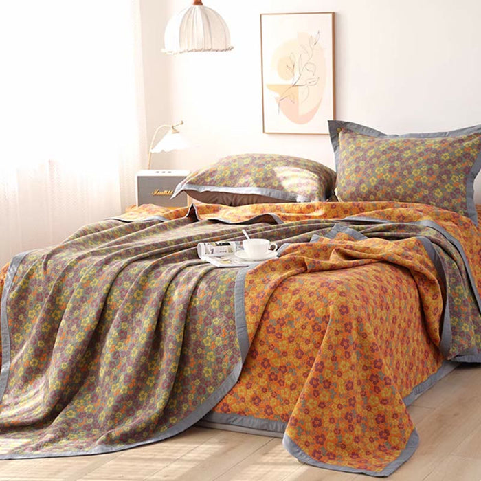 Ownkoti Floral Jacquard Cotton Gauze Reversible Quilt