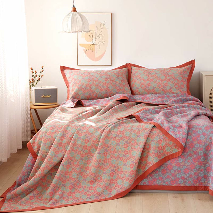 Ownkoti Floral Jacquard Cotton Gauze Reversible Quilt