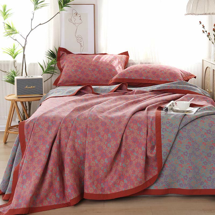 Ownkoti Floral Jacquard Cotton Gauze Reversible Quilt