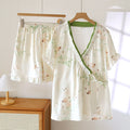 Ownkoti Floral Leaf Short Sleeve Cotton Loungewear