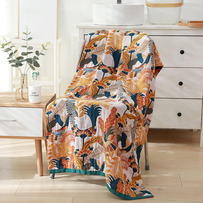 Flower Bird Cotton Towel Reversible Beach Towel Bath Towel