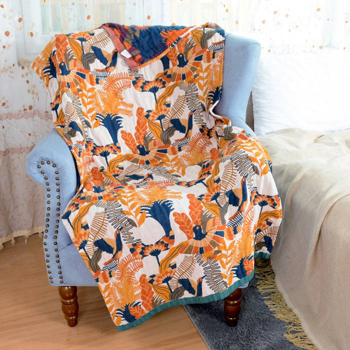 Flower Bird Cotton Towel Reversible Beach Towel Bath Towel
