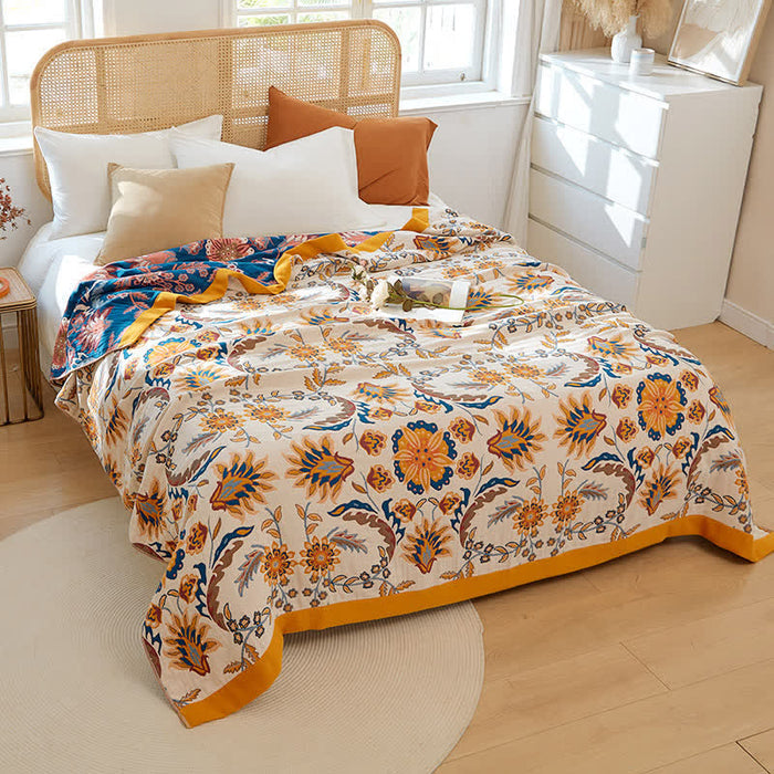 Ownkoti Flower Clusters Cotton Reversible Quilt
