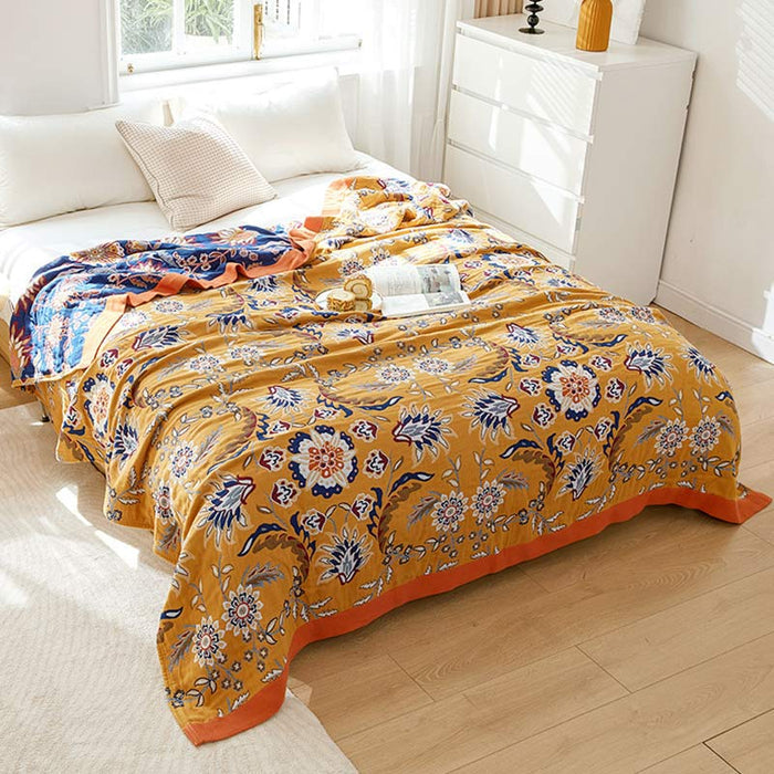 Ownkoti Flower Clusters Cotton Reversible Quilt