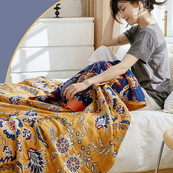 Ownkoti Flower Clusters Cotton Reversible Quilt
