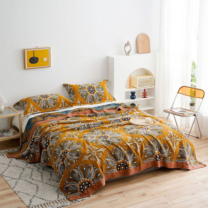 Ownkoti Flower Cotton Gauze Quilt Reversible Blanket - Brown - King - image 0