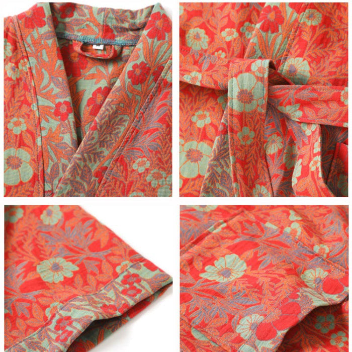 Ownkoti Flower Jacquard Cotton Bathrobe with Belt