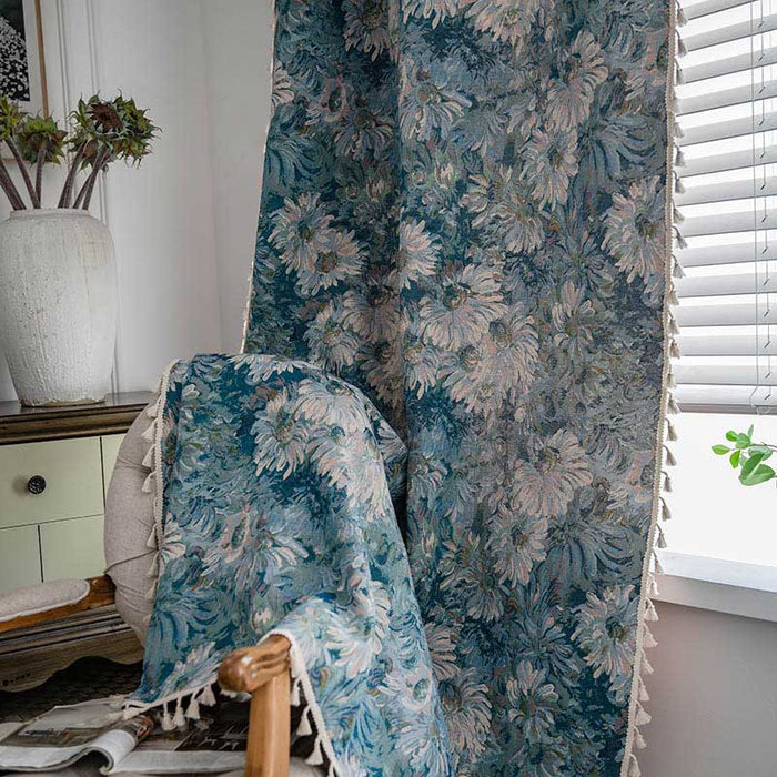 Flower Oil Painting Style Tassel Curtain