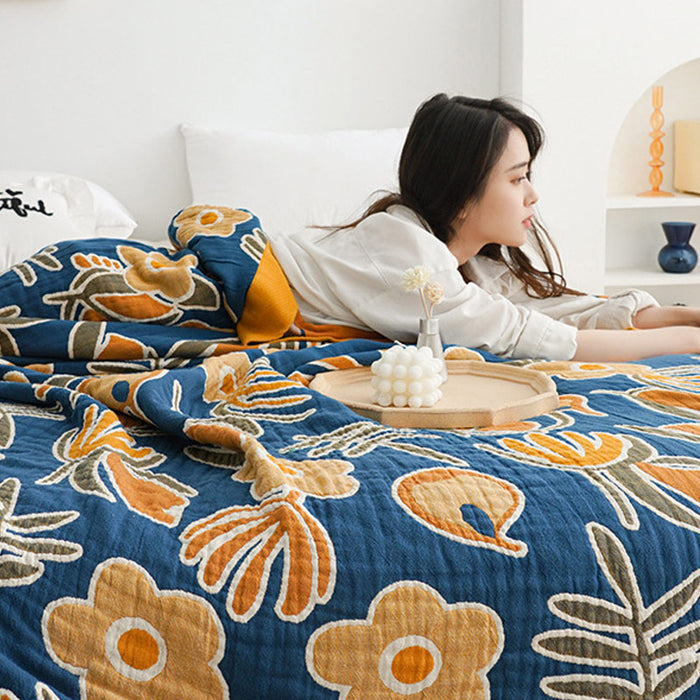 Flower Print Cotton Double-Sided Quilt