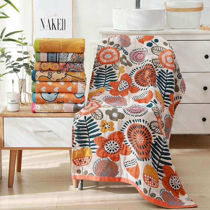 Flower Printed Colorful Reversible Bath Towel