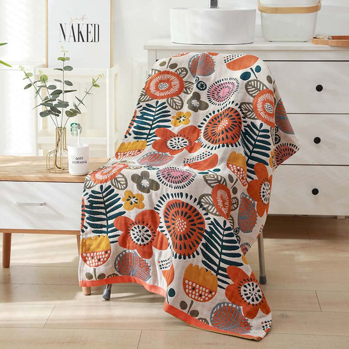 Flower Printed Colorful Reversible Bath Towel