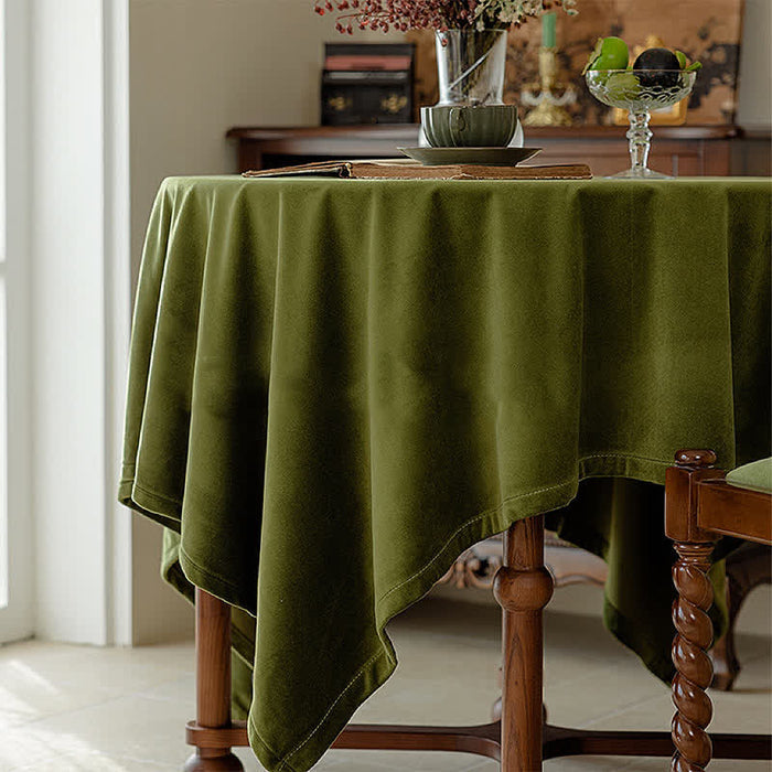 Ownkoti French Vintage Olive Green Velvet Tablecloth - image 4