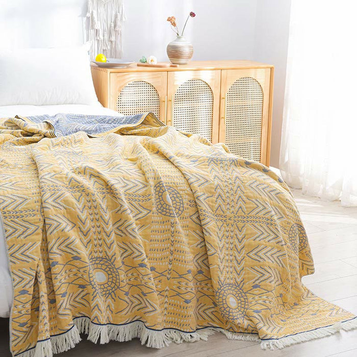 Geometric Pattern Yellow & Gray Reversible Quilt