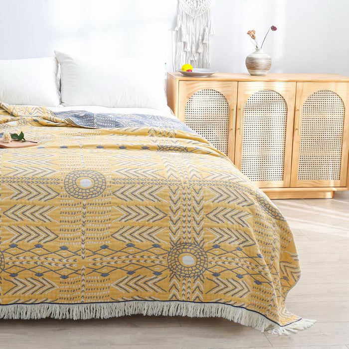 Geometric Pattern Yellow & Gray Reversible Quilt