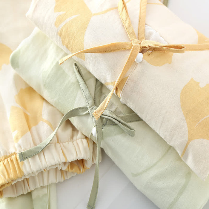 Ownkoti Ginkgo Leaf Bowknot Cotton Loungewear Set