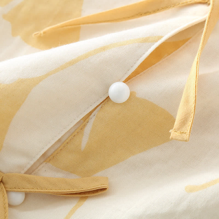 Ownkoti Ginkgo Leaf Bowknot Cotton Loungewear Set