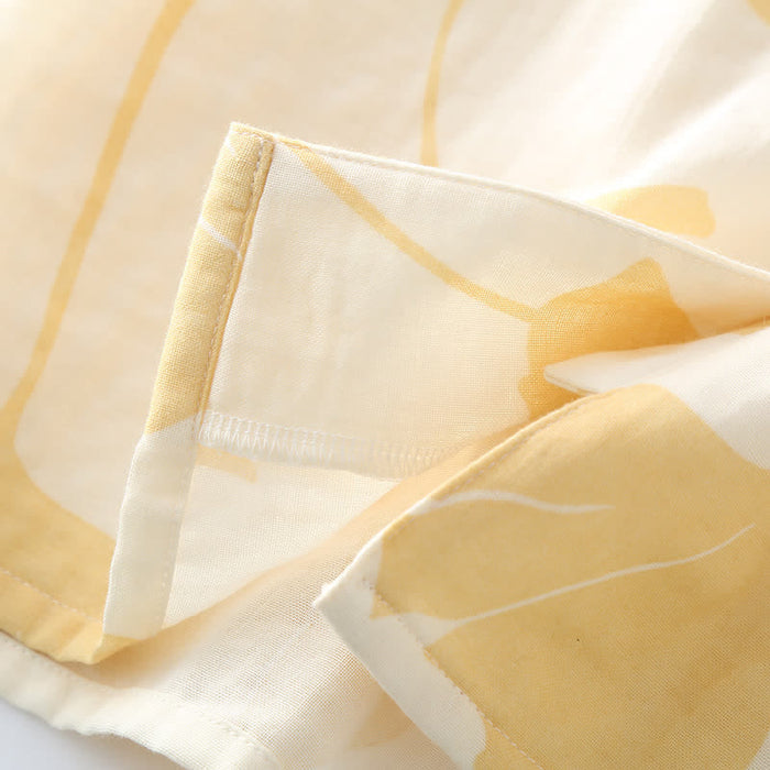 Ownkoti Ginkgo Leaf Bowknot Cotton Loungewear Set