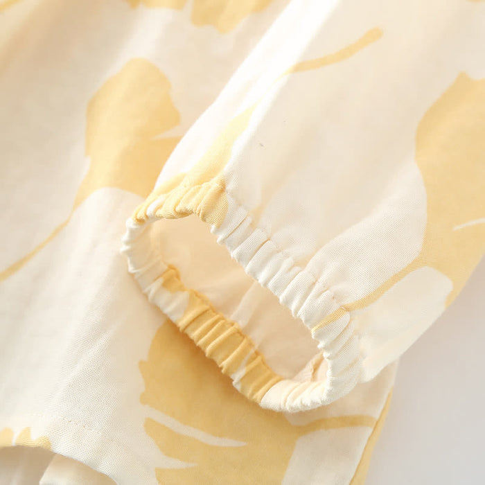 Ownkoti Ginkgo Leaf Bowknot Cotton Loungewear Set