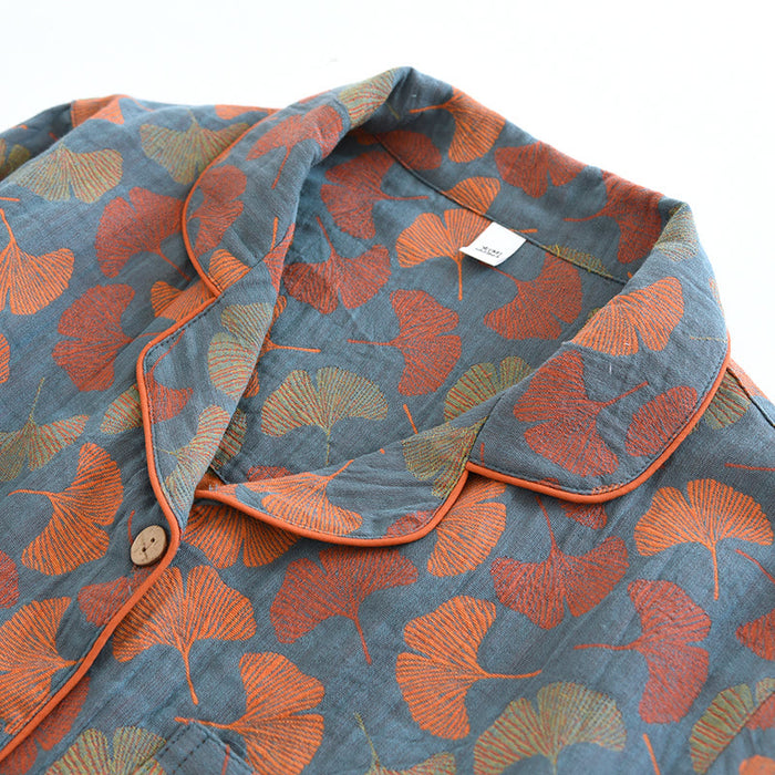 Ownkoti Ginkgo Leaf Button Cotton Loungewear Set - image 1