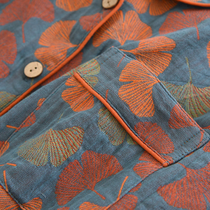 Ownkoti Ginkgo Leaf Button Cotton Loungewear Set - image 5