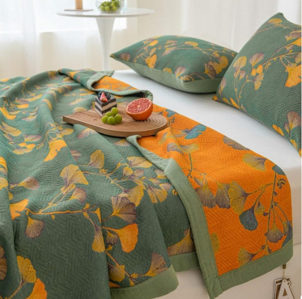 Ownkoti Ginkgo Leaf Jacquard Cotton Reversible Quilt - image 1