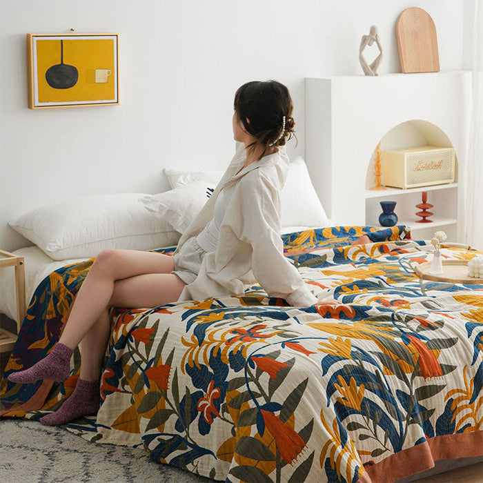 Ownkoti Goldenrod Flower Printed Reversible Cotton Quilt - image 2
