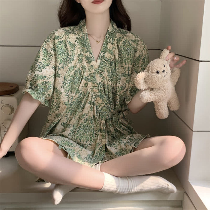 Ownkoti Green Floral Ruffle Sleeve Pajama Set - image 1