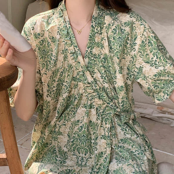 Ownkoti Green Floral Ruffle Sleeve Pajama Set - image 2
