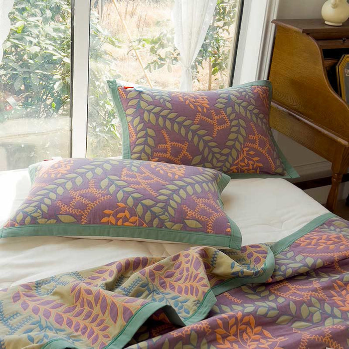 Ownkoti Green & Orange Leaf Cotton Reversible Quilt