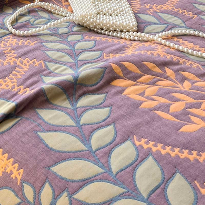 Ownkoti Green & Orange Leaf Cotton Reversible Quilt