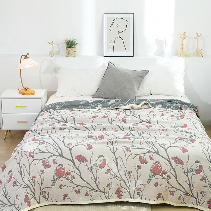 Hawthorn Tree Bird Cotton Reversible Quilt Quilts Ownkoti main