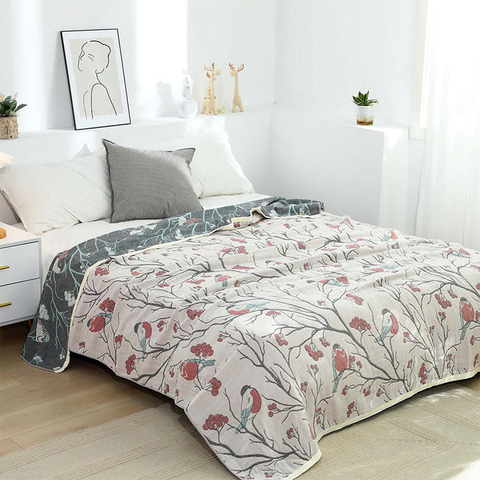 Hawthorn Tree Bird Cotton Reversible Quilt Quilts Ownkoti 1