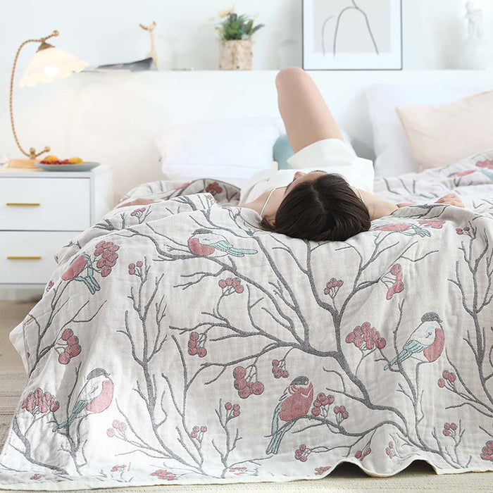 Hawthorn Tree Bird Cotton Reversible Quilt Quilts Ownkoti 5
