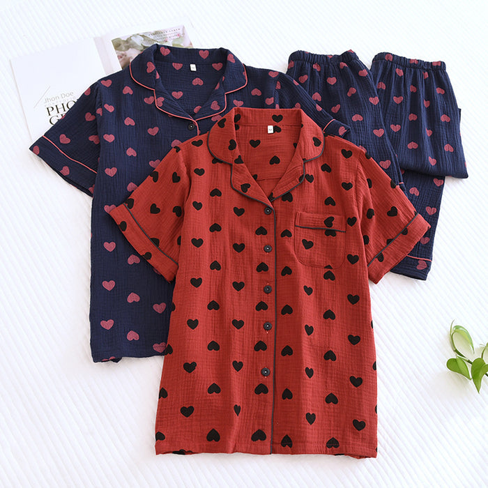Ownkoti Heart Print Pure Cotton Pajama Set(3PCS) - image 0